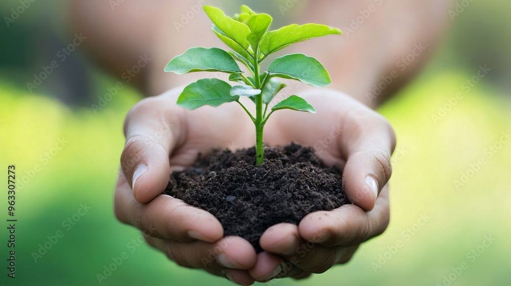 A close-up of hands carefully cradling a small green plant in soil, representing growth, care, environmental stewardship, and sustainability. A close-up of hands carefully cradling a small green plant in soil, representing growth, care, environmental stewardship, and sustainability.