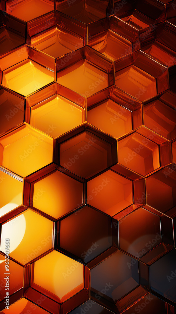 Brown hexagon background. Hexagonal shapes, honeycomb pattern. Warm, metallic. Three-dimensional, technology and futuristic wallpaper. Illuminated outlines. Brown hexagon background. Hexagonal shapes, honeycomb pattern. Warm, metallic. Three-dimensional, technology and futuristic wallpaper. Illuminated outlines.