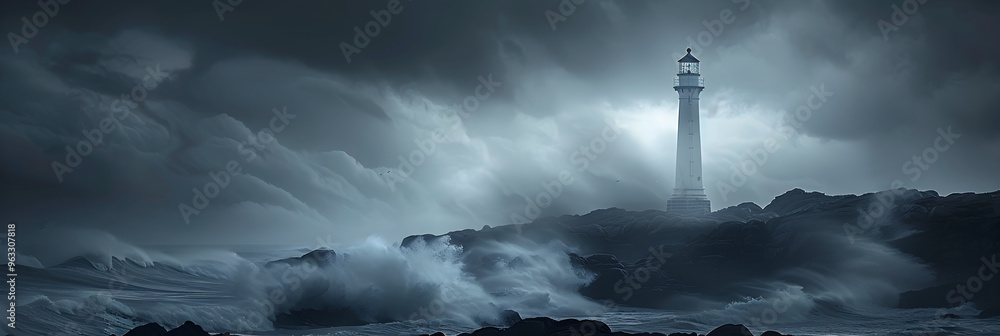 Obraz premium Unfaltering Beacon: Lighthouse Standing Strong Against the Storm