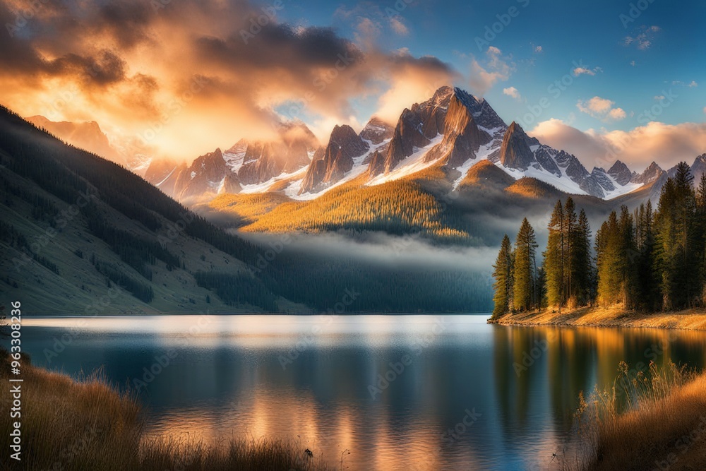 Beautiful landscape of the lake in mountains Beautiful landscape of the lake in mountains