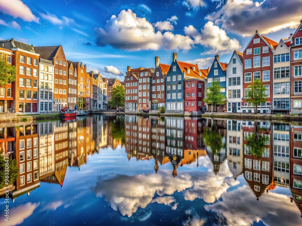 Naklejka premium Water reflecting urban life