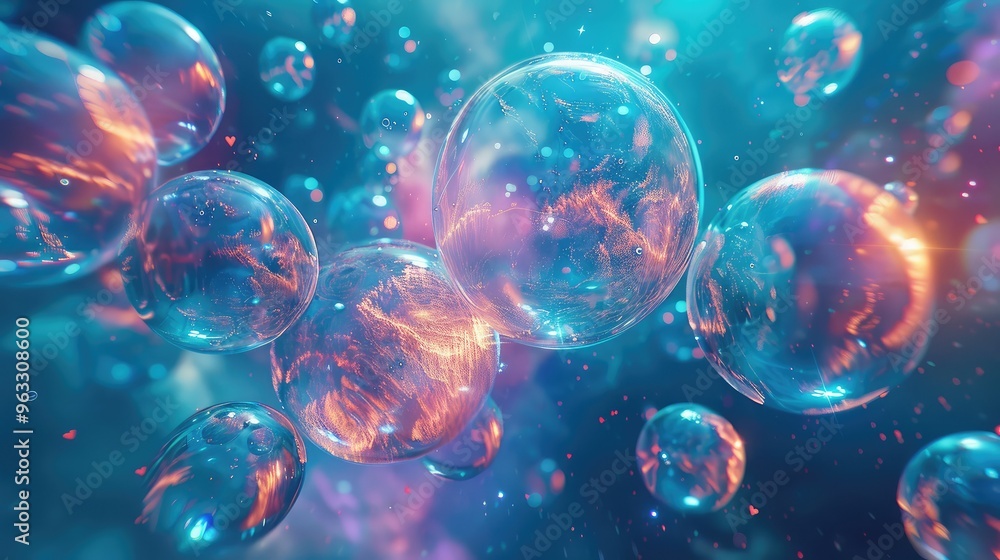 Vibrant Abstract Bubbles with Fire and Water Elements Vibrant Abstract Bubbles with Fire and Water Elements