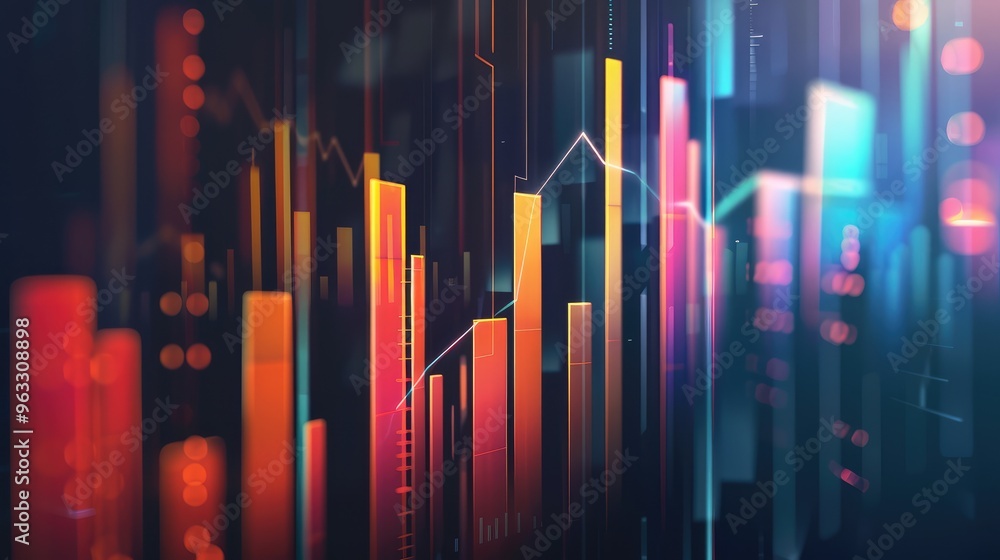 Fototapeta premium Dynamic Financial Data Visualization with Colorful 3D Graphs