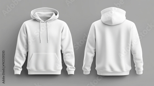 Blank sweatshirt color white template front and back view on white background. crew neck mock up isolated on white background. Created using Generative AI Technology