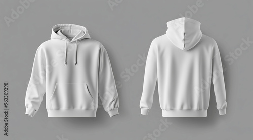 Blank sweatshirt color white template front and back view on white background. crew neck mock up isolated on white background. Created using Generative AI Technology