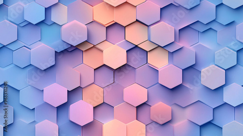 Abstract Geometric Hexagon Pattern in Blue and Pink Tones