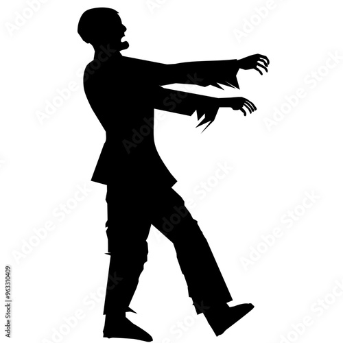 Male Zombie standing and walking actions in Silhouette style 