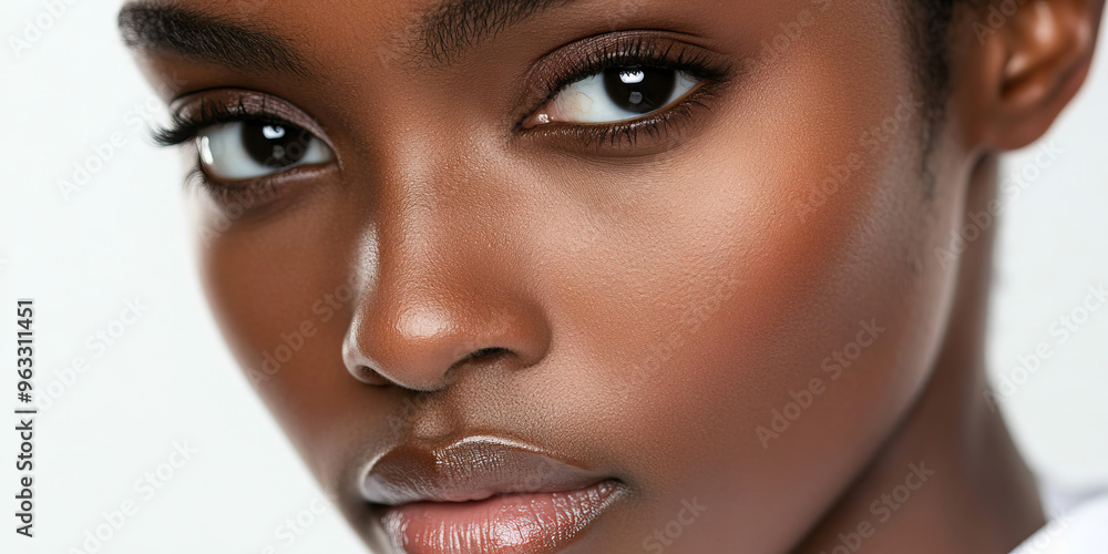 Serene Focus: A close-up portrait of a person concentrating intently, wearing minimal makeup and a simple white button-down shirt. Serene Focus: A close-up portrait of a person concentrating intently, wearing minimal makeup and a simple white button-down shirt.