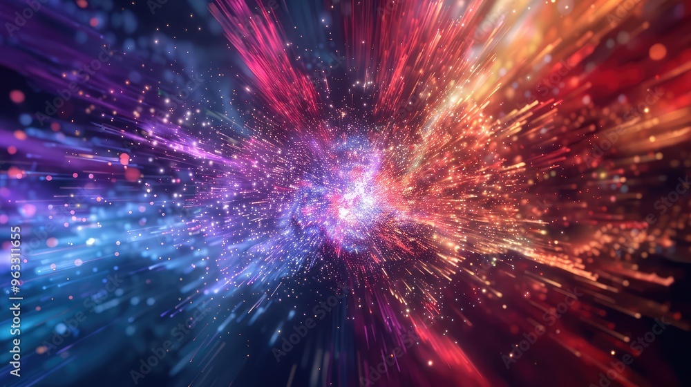 Vibrant Explosion of Multicolored Light Particles in Motion Vibrant Explosion of Multicolored Light Particles in Motion