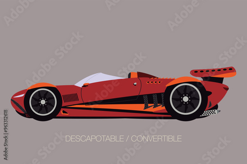 side view of convertible supercar vector, flat design style, fully editable