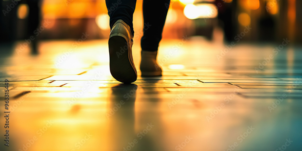 Fototapeta premium Assured Stride: A close-up of a person walking confidently, their posture straight and their gaze ahead.