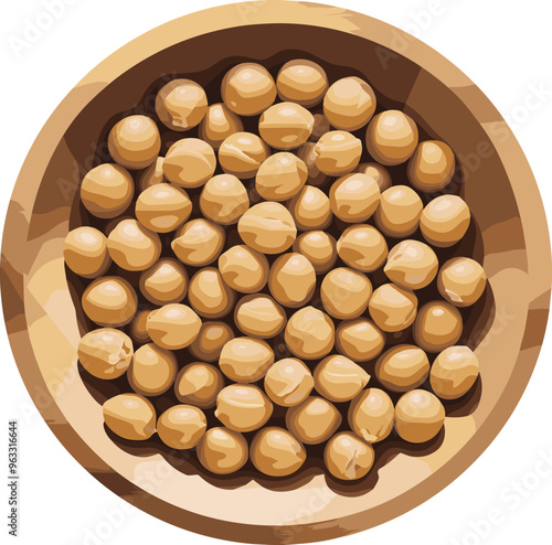 Crispy chickpeas in wooden bowl cartoon illustration svg, legume clipart for vegan, vegetarian, health benefit, organic, nutrient, cooking, recipe, seeds, ingredients, organic snack, carb, calories, 