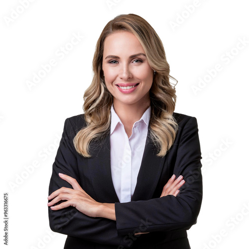 Portrait of a smiling woman, cheerful expression, positive emotion, transparent background photo