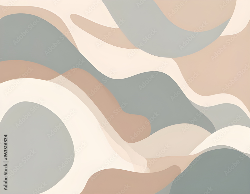 Fototapeta premium Soft earth tone pastel color organic shape and curve line art background