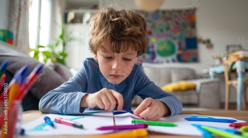 boy doing homework at home