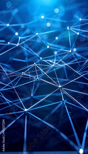 Detailed visualization of a secure network featuring interconnected data lines and nodes with a prominently locked gateway, symbolizing the complexity of digital privacy and cybersecurity. photo