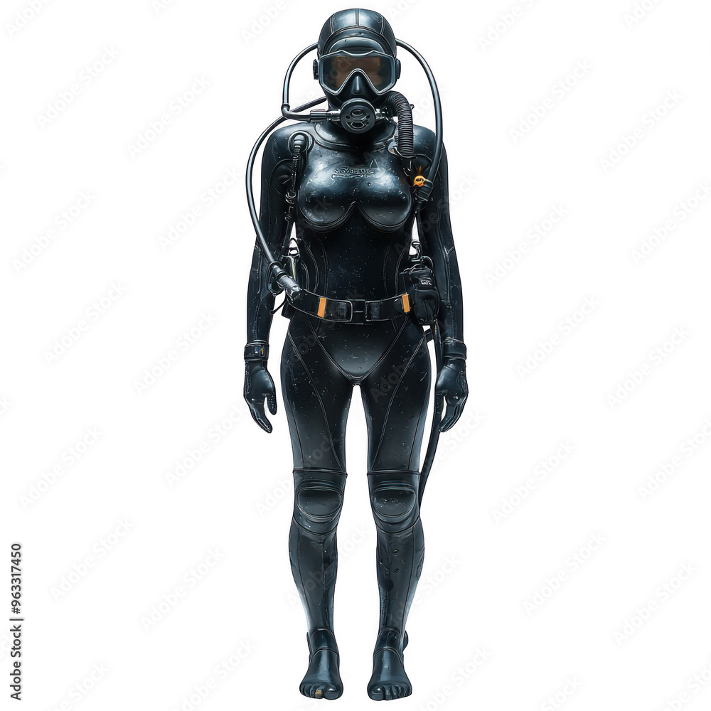 Diver woman isolated on a transparent background png file no background - pretty female model portrait png file