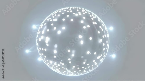 Sphere of many white lights slowly rotates. Abstract Animation