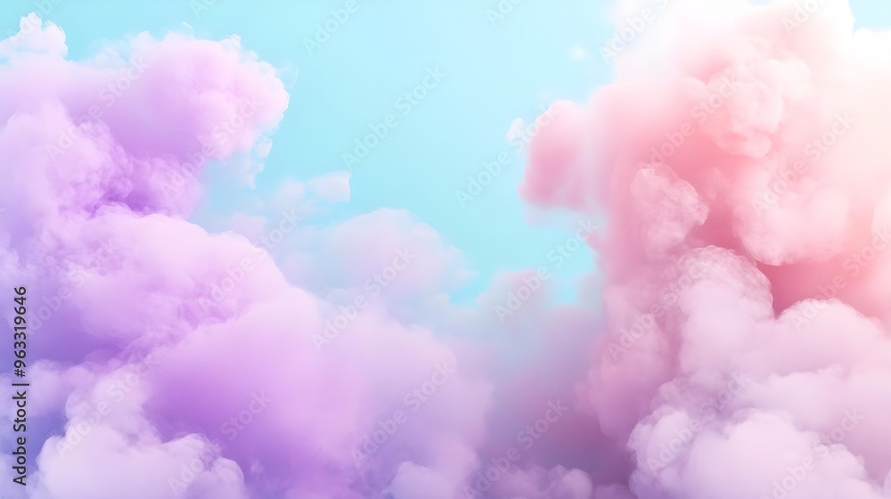 A serene sky filled with soft purple and pink clouds blending seamlessly into a light blue background, perfect for tranquil themes. A serene sky filled with soft purple and pink clouds blending seamlessly into a light blue background, perfect for tranquil themes.