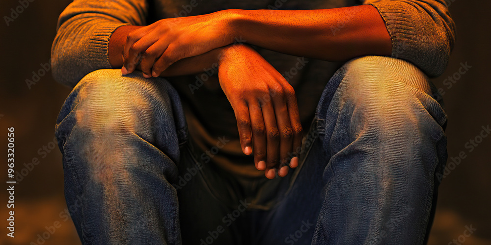 Thoughtful Thinker: A person sitting cross-legged, hand to chin in contemplation. Thoughtful Thinker: A person sitting cross-legged, hand to chin in contemplation.