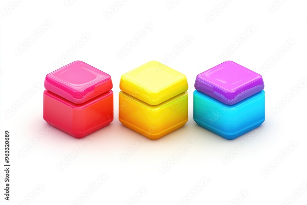 Colorful 3D Cartoon Game Level Icons - Bright Red, Yellow, and Blue Cubes - Perfect for Game Design and User Interface Elements Colorful 3D Cartoon Game Level Icons - Bright Red, Yellow, and Blue Cubes - Perfect for Game Design and User Interface Elements