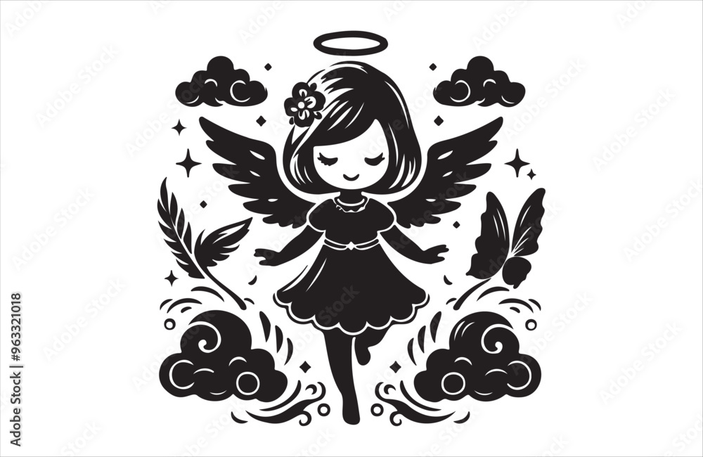 children angel little girl with wings of silhouette vector illustration children angel little girl with wings of silhouette vector illustration