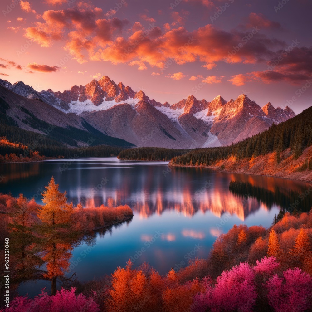 Fototapeta premium Beautiful sunset over the lake