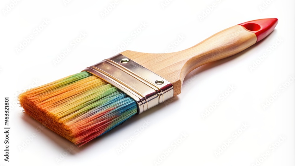 Fototapeta premium A vibrant paintbrush with rainbow bristles, perfect for creative art projects and DIY home decor.