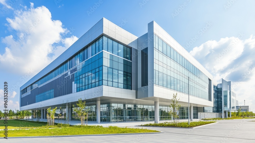 Exterior view of a modern healthcare hub, a large hospital building designed with contemporary architecture. Exterior view of a modern healthcare hub, a large hospital building designed with contemporary architecture.