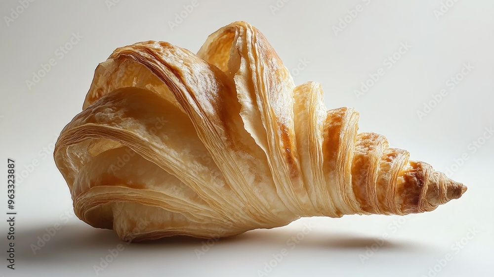 A Single Golden Brown Croissant on a White Background A Single Golden Brown Croissant on a White Background