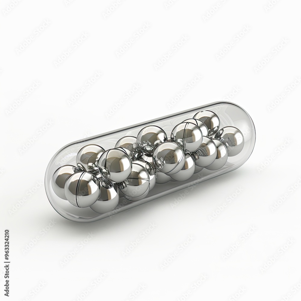 transparent capsule with balls inside on a white background transparent capsule with balls inside on a white background