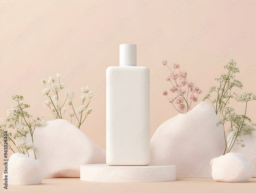 Minimalist Antioxidant Lotion Bottle Surrounded by Soft Natural Elements Minimalist Antioxidant Lotion Bottle Surrounded by Soft Natural Elements