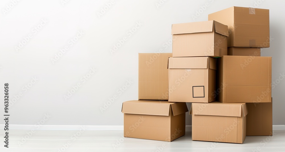Stack of cardboard boxes on a white background. Concept for shipping, moving, delivery, and ecommerce. Stack of cardboard boxes on a white background. Concept for shipping, moving, delivery, and ecommerce.