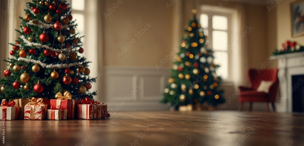Empty defocused Christmas room with copy space Empty defocused Christmas room with copy space