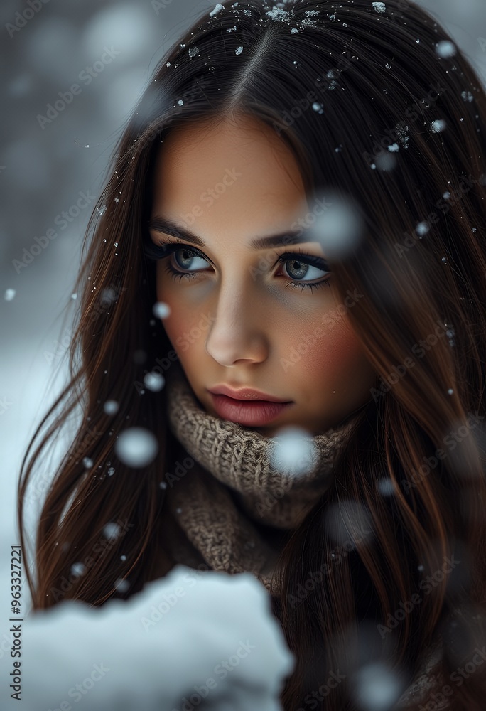 Woman Gazing Into Winter Snow Woman Gazing Into Winter Snow