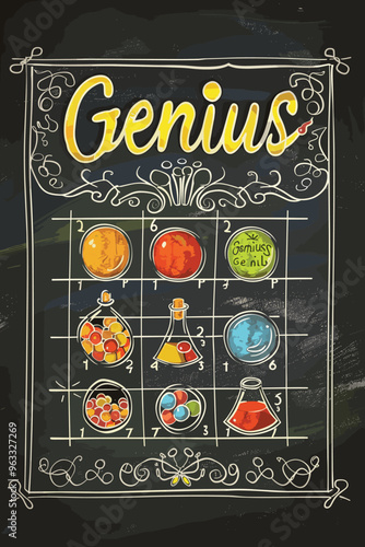 Periodic Table Elements with Humorous Phrase "Genius" on Chalkboard Background