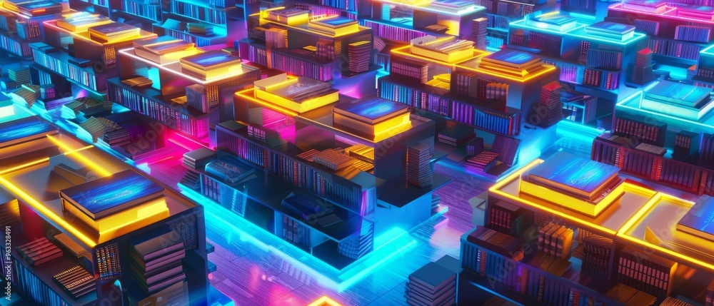 Abstract neon city with vibrant glowing lights. Abstract neon city with vibrant glowing lights.