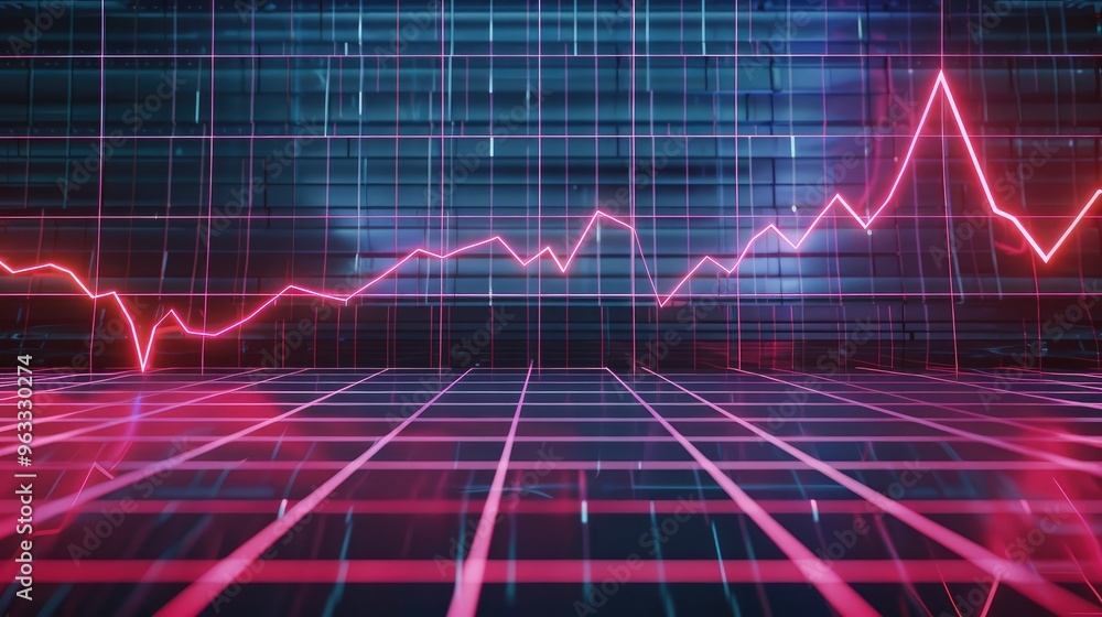 Naklejka premium Neon Grid Displaying Dynamic Data Trends and Analytics