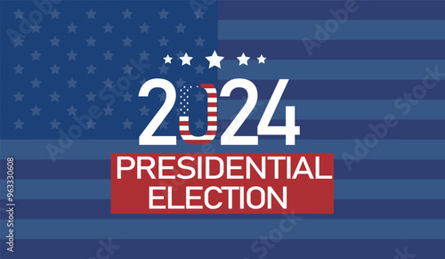 2024 USA Election Vote Button with Stars and Stripes background.