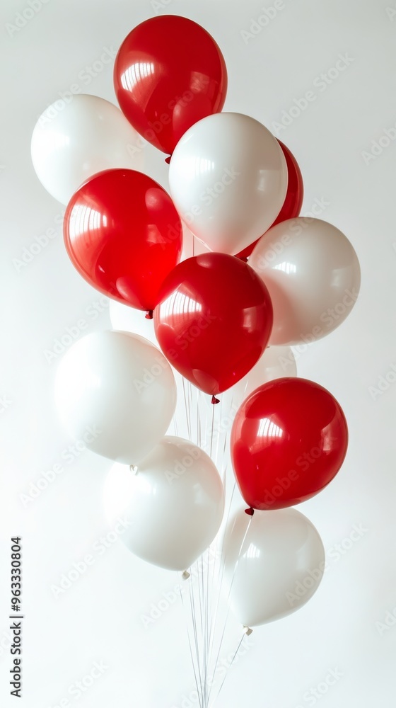 Bunch of red and white balloons floating on white background Bunch of red and white balloons floating on white background