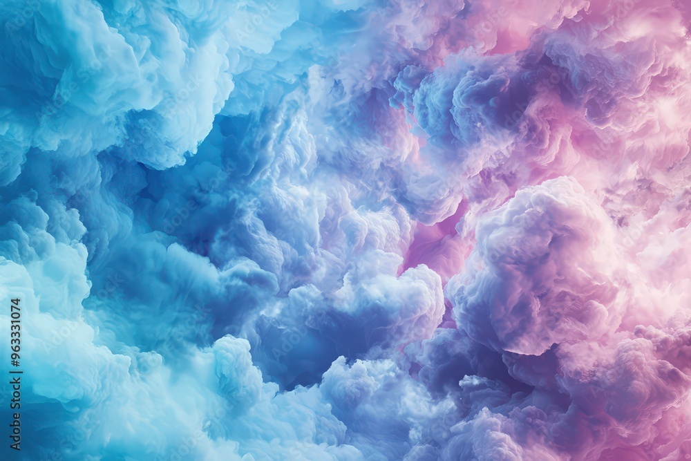 Ethereal abstract clouds in shades of blue and pink enveloping a clear sky, creating a dreamlike atmosphere. Ethereal abstract clouds in shades of blue and pink enveloping a clear sky, creating a dreamlike atmosphere.