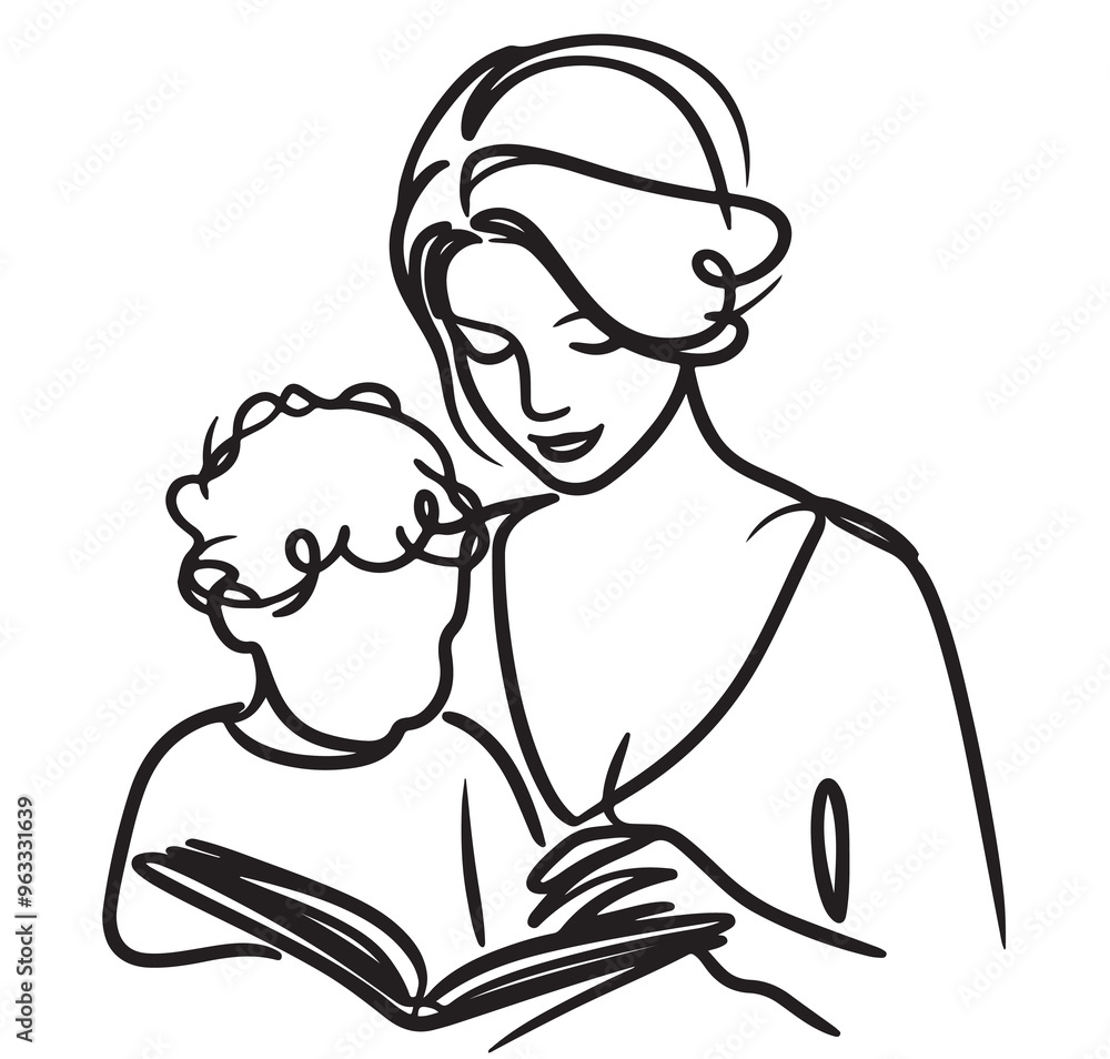 Abstract mother with a child in continuous one line drawing art style. Mother`s Day card Abstract mother with a child in continuous one line drawing art style. Mother`s Day card