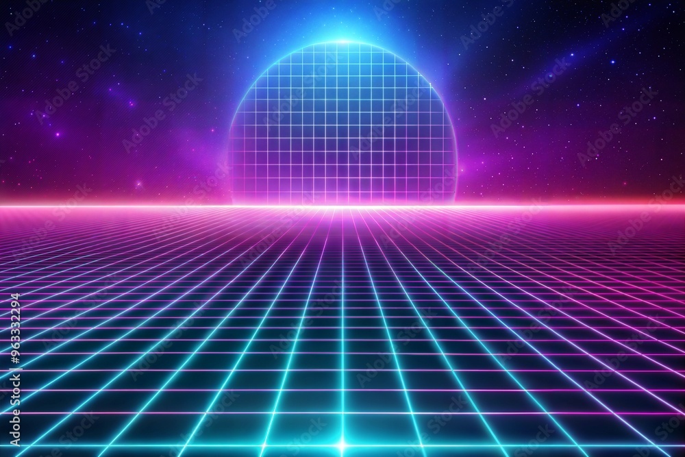 custom made wallpaper toronto digitalFuturistic vaporwave landscape with neon grid and glowing horizon in space