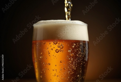 Wallpaper Mural Close up of Pouring Golden Craft Beer in Glass with Frothy Foam and Bubbles on Dark Background Torontodigital.ca