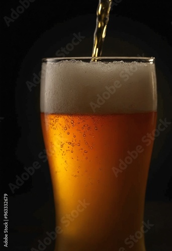 Wallpaper Mural Close up of Pouring Golden Craft Beer in Glass with Frothy Foam and Bubbles on Dark Background Torontodigital.ca