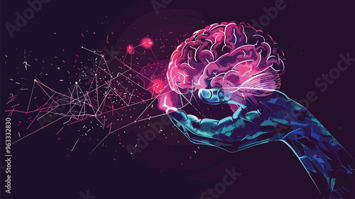 Genius Hand Activating Light Switch on Brain, Symbolizing Creativity, Thought, Concentration, and Intelligent Thinking