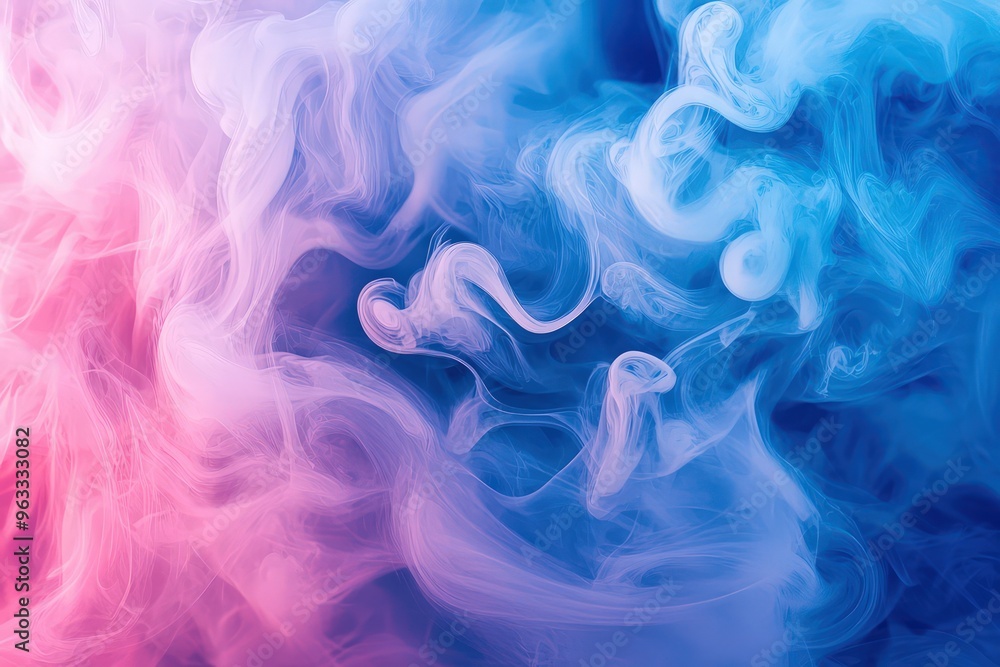 Dreamlike swirls of blue and pink smoke form an abstract backdrop. Dreamlike swirls of blue and pink smoke form an abstract backdrop.