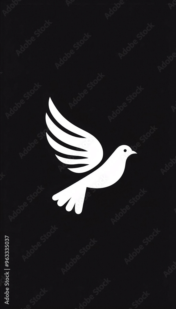 Fototapeta premium Minimalist image of a dove flying on black background - Concept for peace and freedom