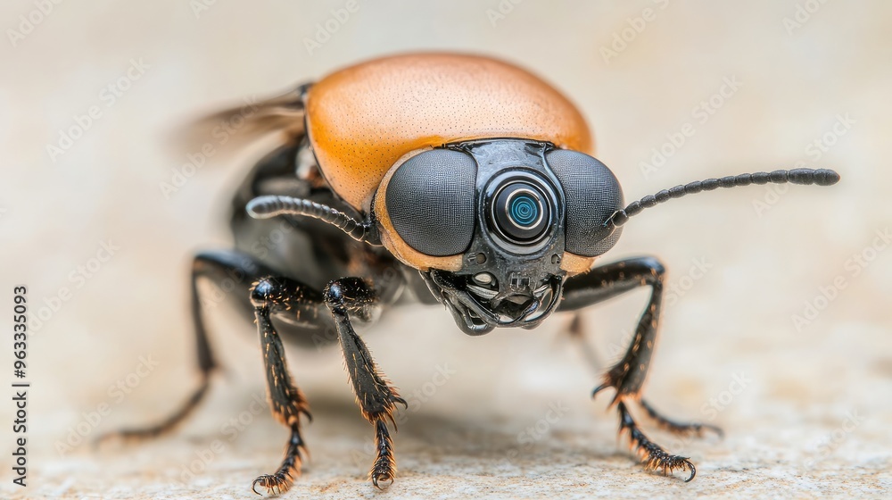 Fototapeta premium Close-up of a vibrant insect showcasing intricate detail and distinctive features, perfect for nature and wildlife enthusiasts.