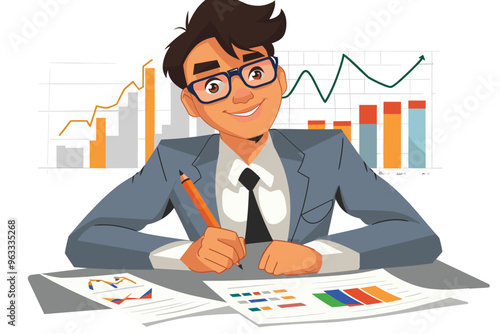 Financial Analyst Forecasting Stock Market with Pencil, Drawing Growing Graph, Helping Investor Discover New Investment Opportunities